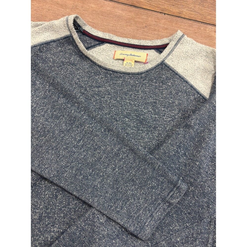 Tommy Bahama Mens XL Blue Gray Marled Knit Raglan Long Sleeve Pullover Top